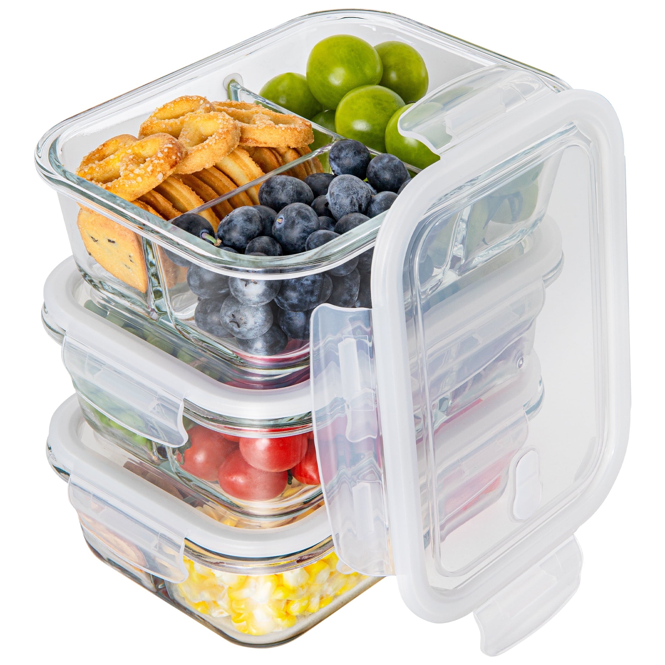 Glass Food Storage Container with Lids, 3 Pack 34 Oz Meal Prep Containers, 1 & 2 & 3 Compartment Lunch Container, Air...