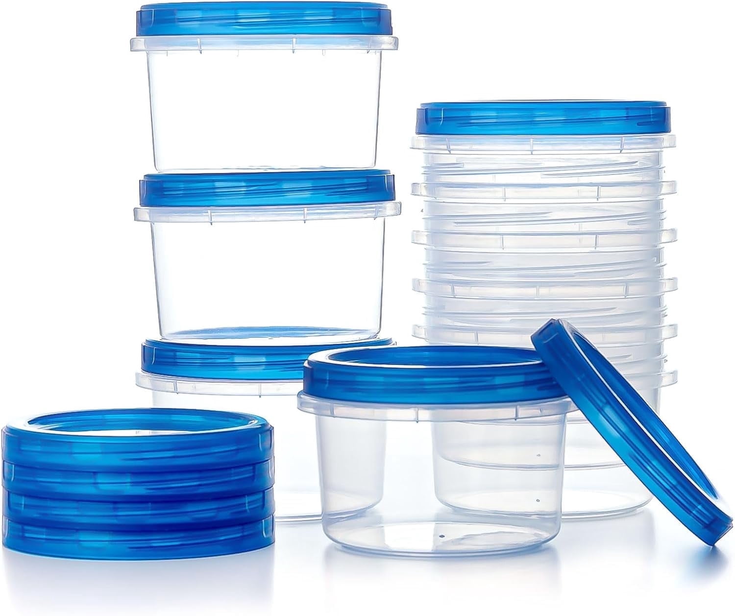 [12 oz] Reusable Freezer Storage Container Sets with Airtight Twist Top Lid, Round BPA-Free Plastic Containers for Ki...