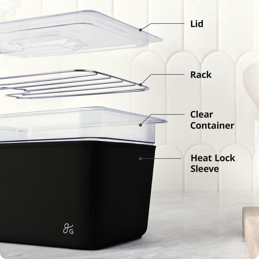 Greater Goods 12 Quart Sous Vide Container with Lid and Rack, Insulating Sleeve, Compatible with Anova, Breville Joule, Inkbird - Onyx Black
