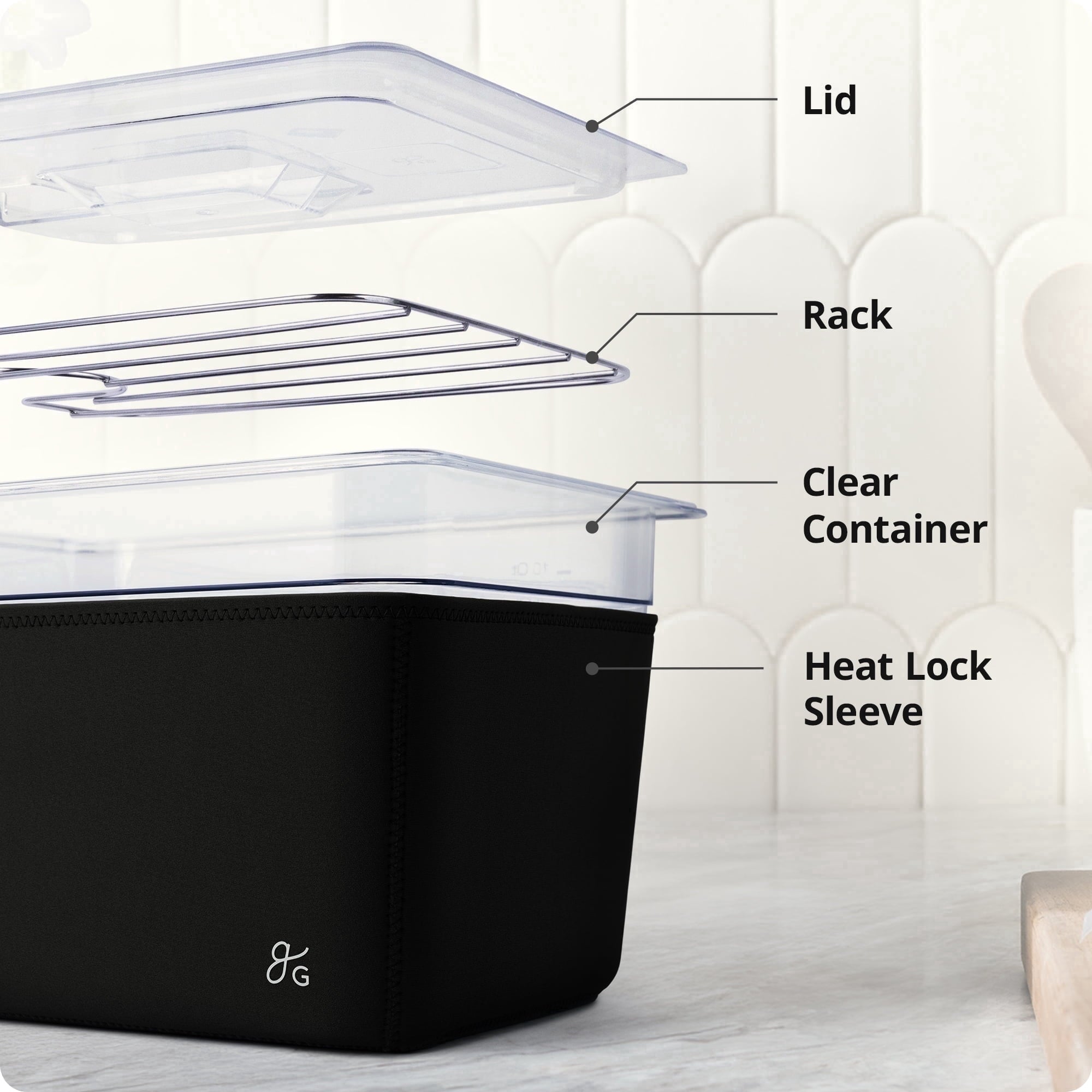 Greater Goods 12 Quart Sous Vide Container with Lid and Rack, Insulating Sleeve, Compatible with Anova, Breville Joule, Inkbird - Onyx Black
