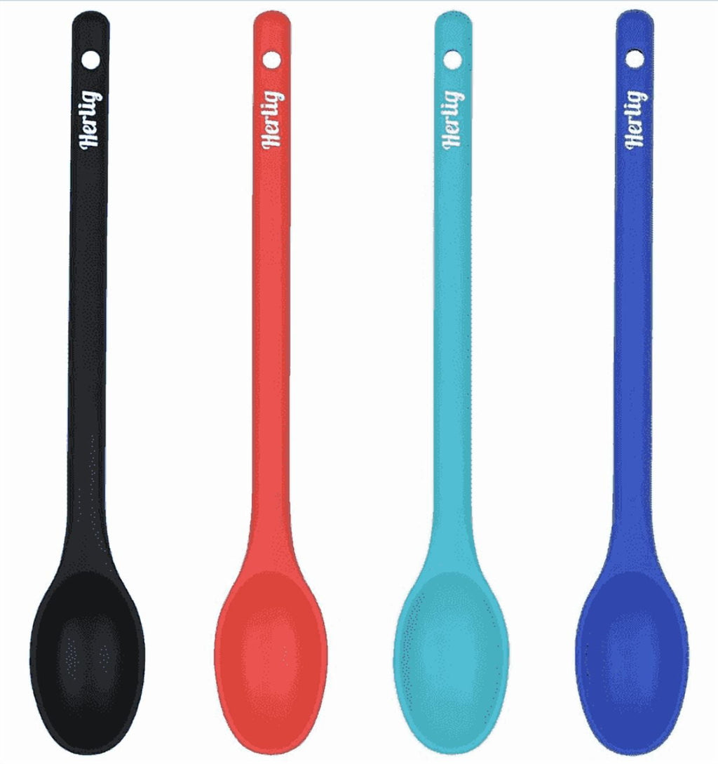 4-Piece Large Silicone Mixing Spoon Set 12" Heat-Resistant, Non-Stick Cooking & Baking Utensils