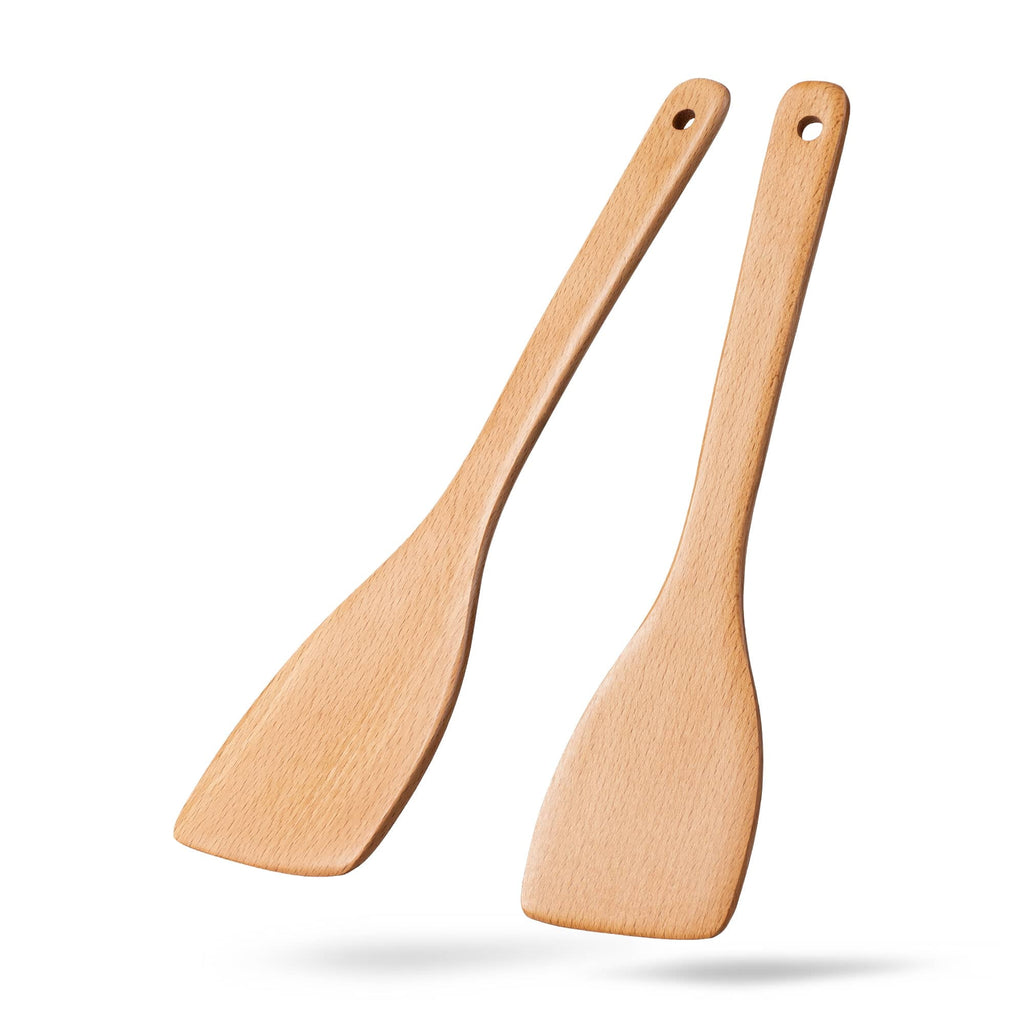 2pcs Wooden Spatulas for Cooking, 13inch Coated Beech Wood Turners for Frying, Non-Scratch Flat Spurtle for Pan & Wok...