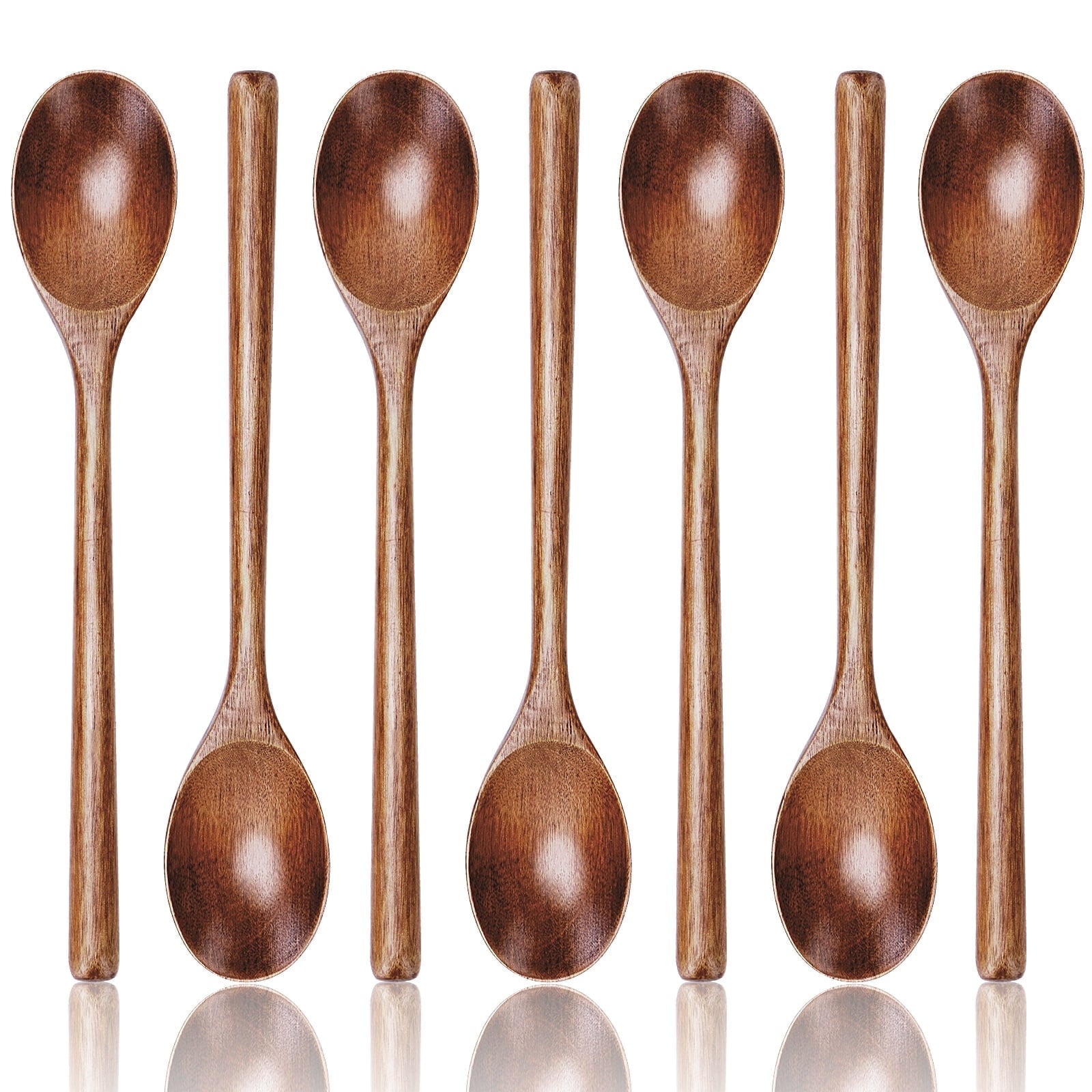 7 PCS Wooden Spoons for Cooking, 9.3 Inch Wooden Spoons for Eating Mixing Stirring Tasting Baking, Long Handle Spoons...