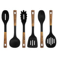 6 Pcs Kitchen Utensils Set, Heat Resistant Nylon Cooking Spoons Set for Nonstick Cookware with Wooden Coated Handles