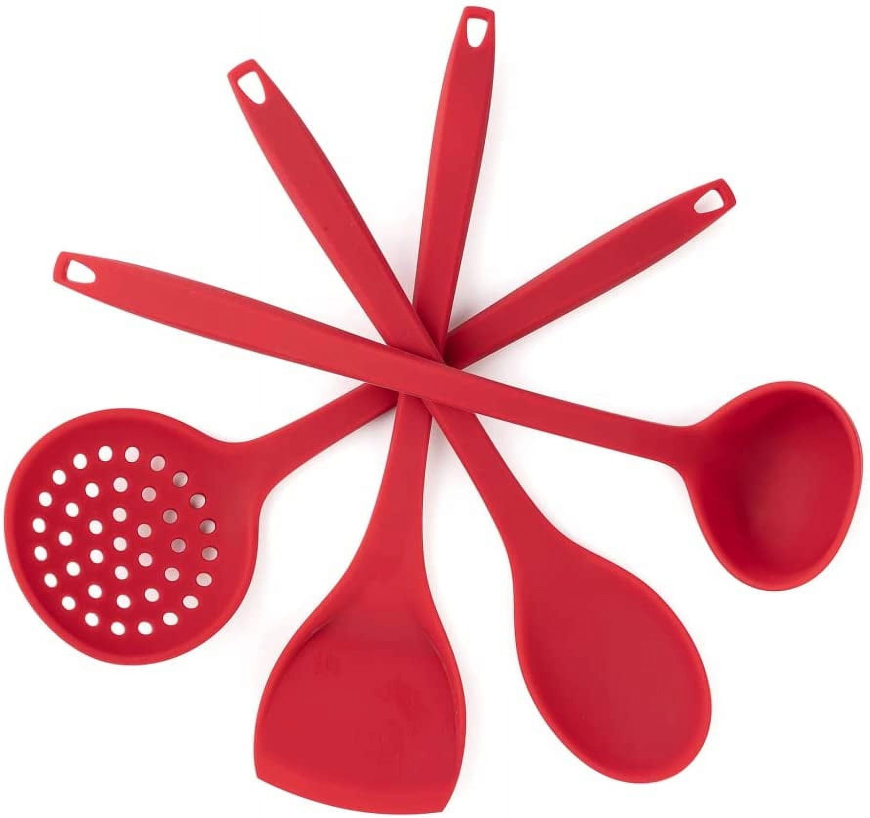 Silicone Cooking Utensils Set, Nonstick Silicone Spatula Ladle and Spoon Set Heat Resistant Kitchen Utensils, Red