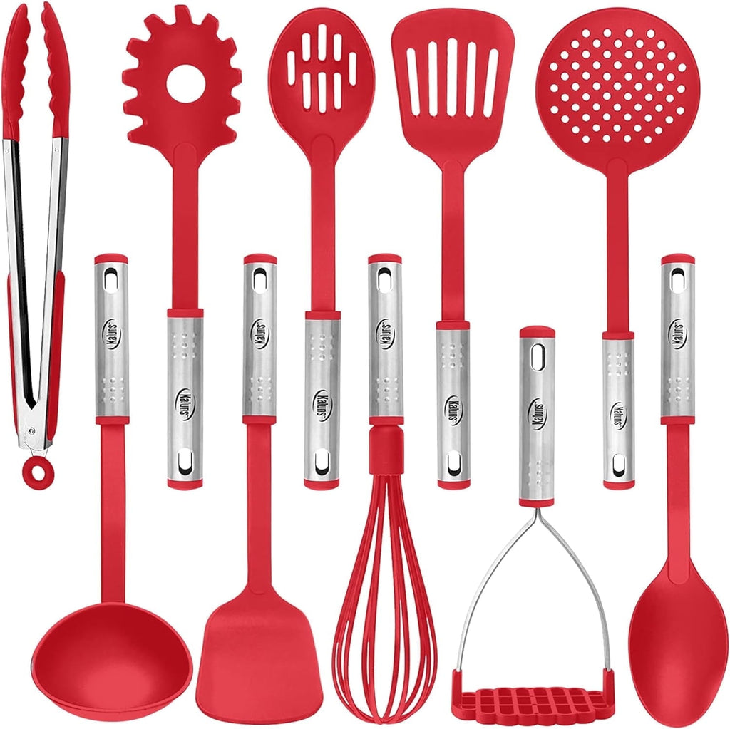 Kaluns 10 Pcs Kitchen Utensils Set – Nylon & Stainless Steel Cooking Utensil Set – Non-Stick, Heat Resistant Cookware Utensils – Kitchen Ess