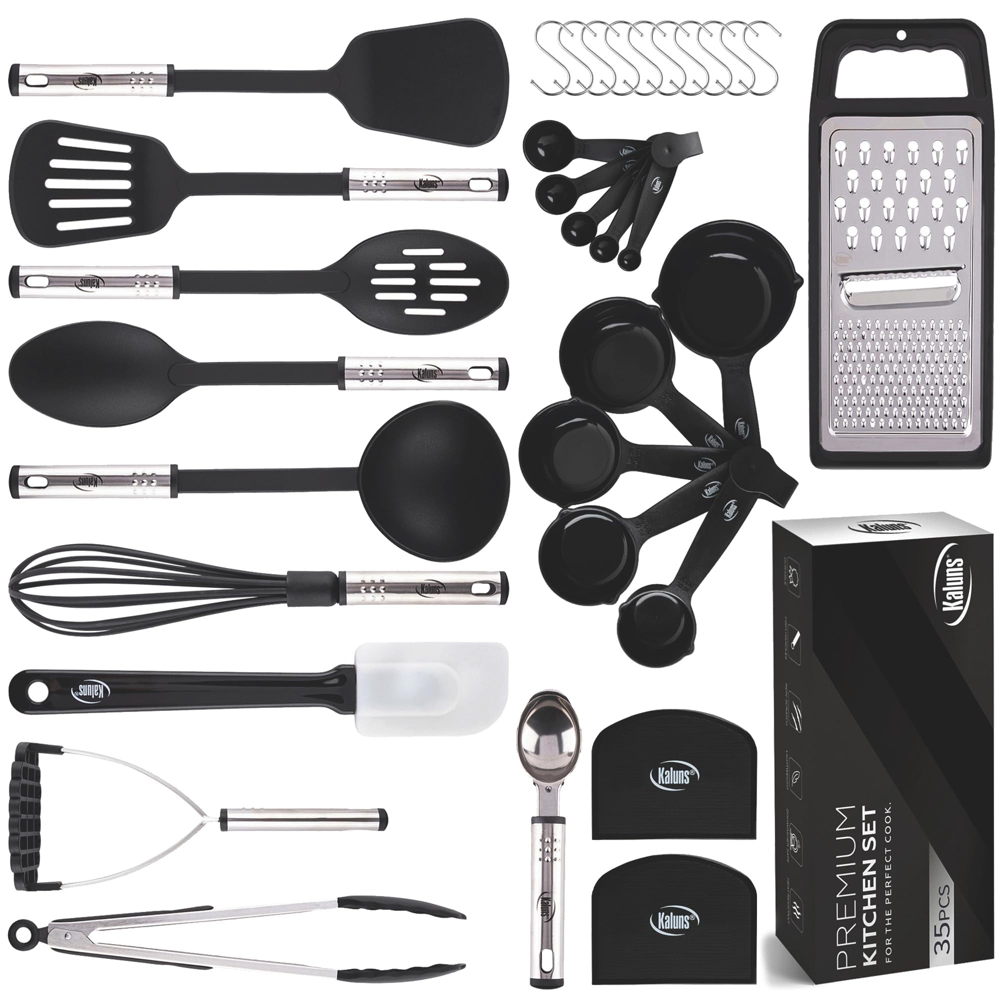 Kaluns 35 Pcs Cooking Utensils Set, Nonstick Heat Resistant Nylon & Stainless Steel Cooking Sets – Complete Kitchen Essentials & Kitchenware