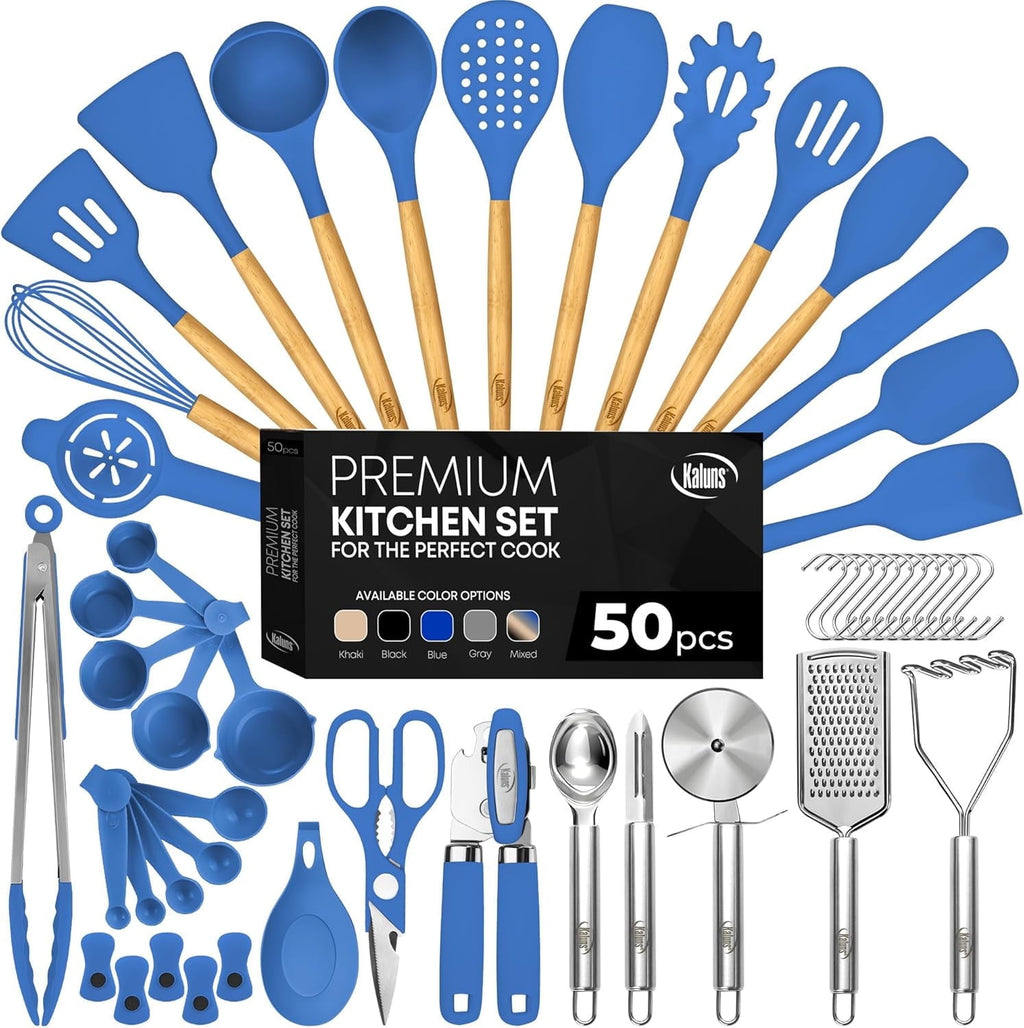Kitchen Utensils Set, 50 Piece Silicone And Stainless Steel Cooking Utensils, Dishwasher Safe and Heat Resistant Kitc...