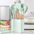 Kitchen Cooking Utensils Set, 11 pcs Non-Stick Silicone Cooking Kitchen Utensils Spatula Set with Holder, Wooden Hand...