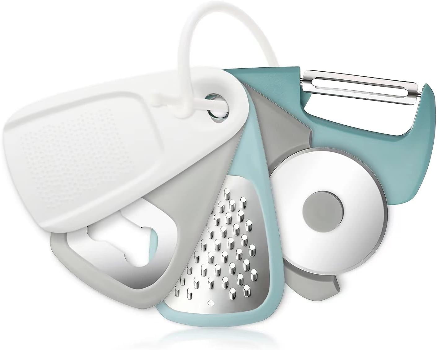 Kitchen Gadgets Set, Cooking Utensils Set Cheese Grater, Bottle Opener, Pizza Cutter, Fruit/Vegetable Peeler, Garlic/...