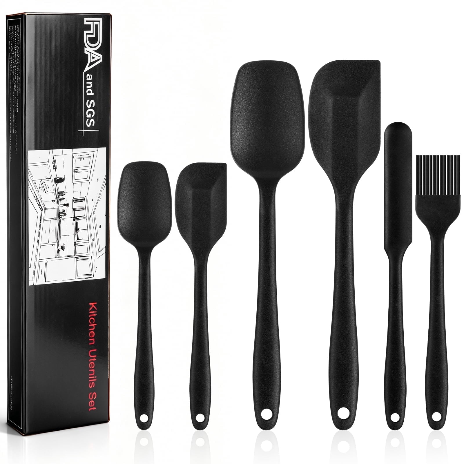 6 Pack Silicone Spatula Set – Heat Resistant up to , Non-Stick Kitchen Utensils for Baking, Cooking, Mixing, Dishwash...