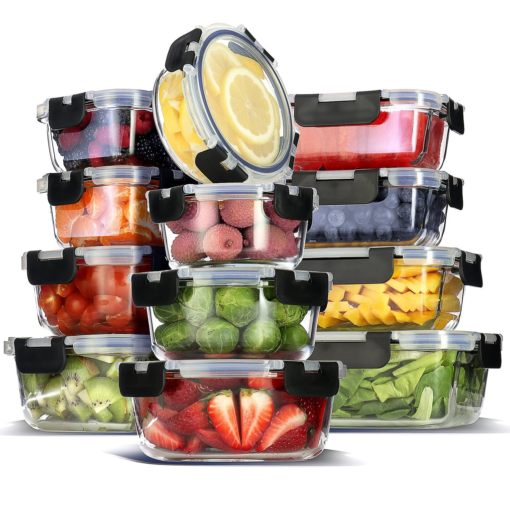 24pc Glass Food Storage Containers with Lids, Airtight Glass Meal Prep Containers, Oven, Microwave & Freezer Safe Gla...