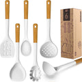 Large Silicone Cooking Utensils Set - Heat Resistant Silicone Kitchen Utensils for Cooking w Wooden Handles, Spatula ...