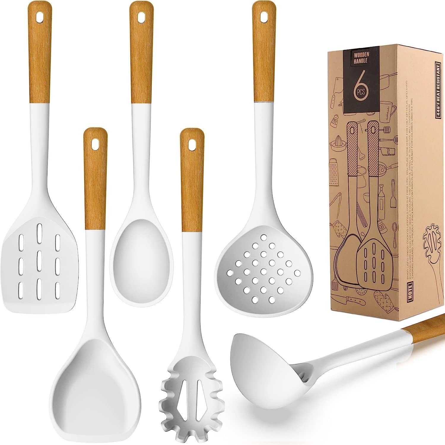 Large Silicone Cooking Utensils Set - Heat Resistant Silicone Kitchen Utensils for Cooking w Wooden Handles, Spatula ...