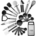 23 Piece Kitchen Utensils Set - Nylon and Stainless Steel Cooking Utensils Set - Black Utensil Kitchen Starter Set