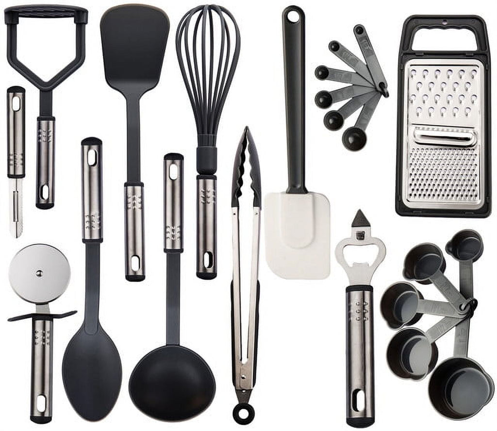 23 Pieces Cooking Utensils Set, Kitchen Utensils Sets of Nylon and Stainless Steel Utensils Set Pack of 1, Black Uten...