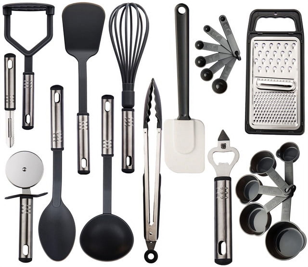 23 Pieces Cooking Utensils Set, Kitchen Utensils Sets of Nylon and Stainless Steel Utensils Set Pack of 1, Black Uten...
