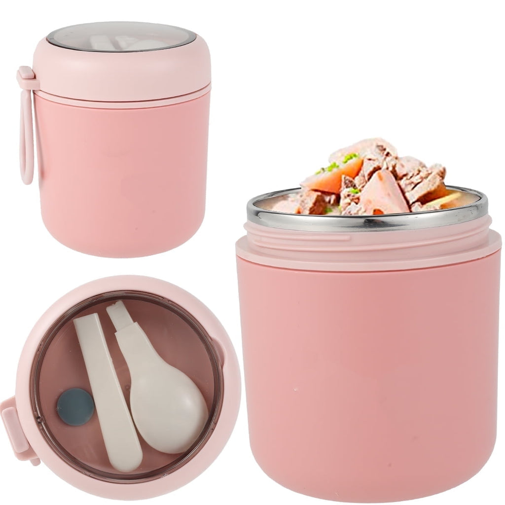 Food Jar For Kids with Foldable Spoon 17.9 oz Stainless Steel Thermal Food Container Food Thermos(Pink)