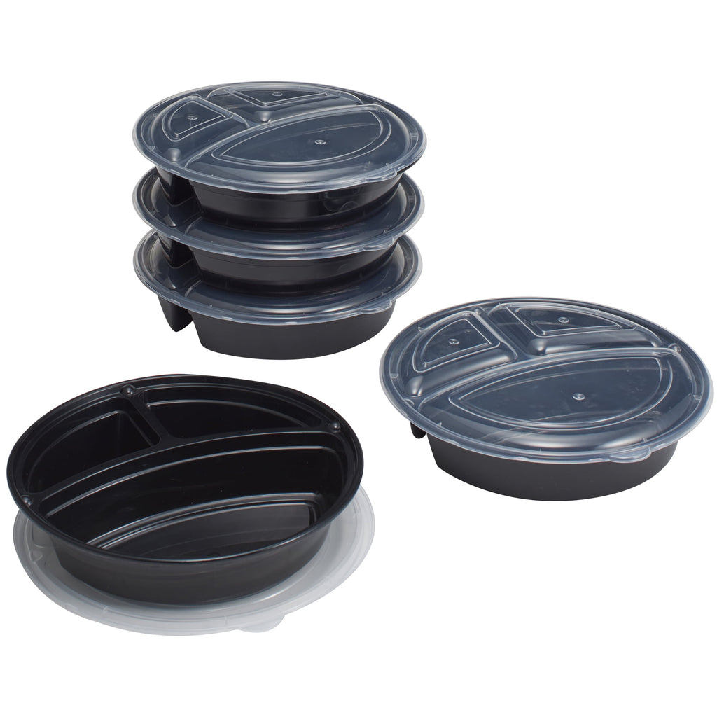 Mainstays 5-Pack Round Meal Prep Containers with 3 Compartments and Lids, 1L, BPA-Free, Microwave & Dishwasher Safe, Made for Family Meals a