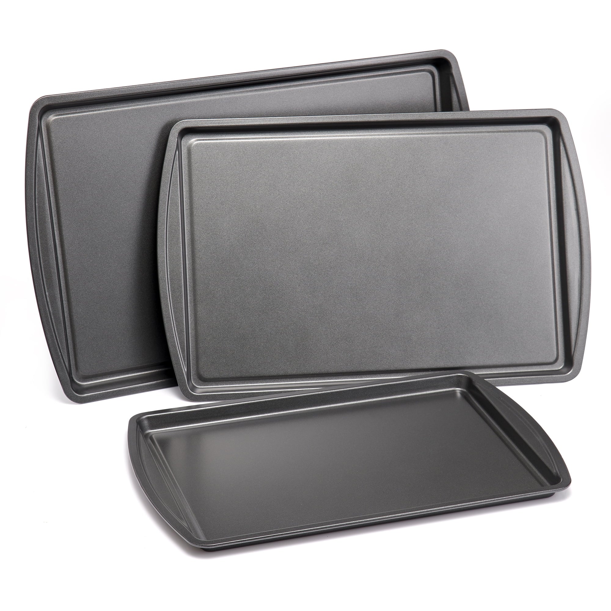 3pc Steel Nonstick Cookie Sheet Bakeware Set, 11" x 17", 10" x 15", 9" x 13", Gray