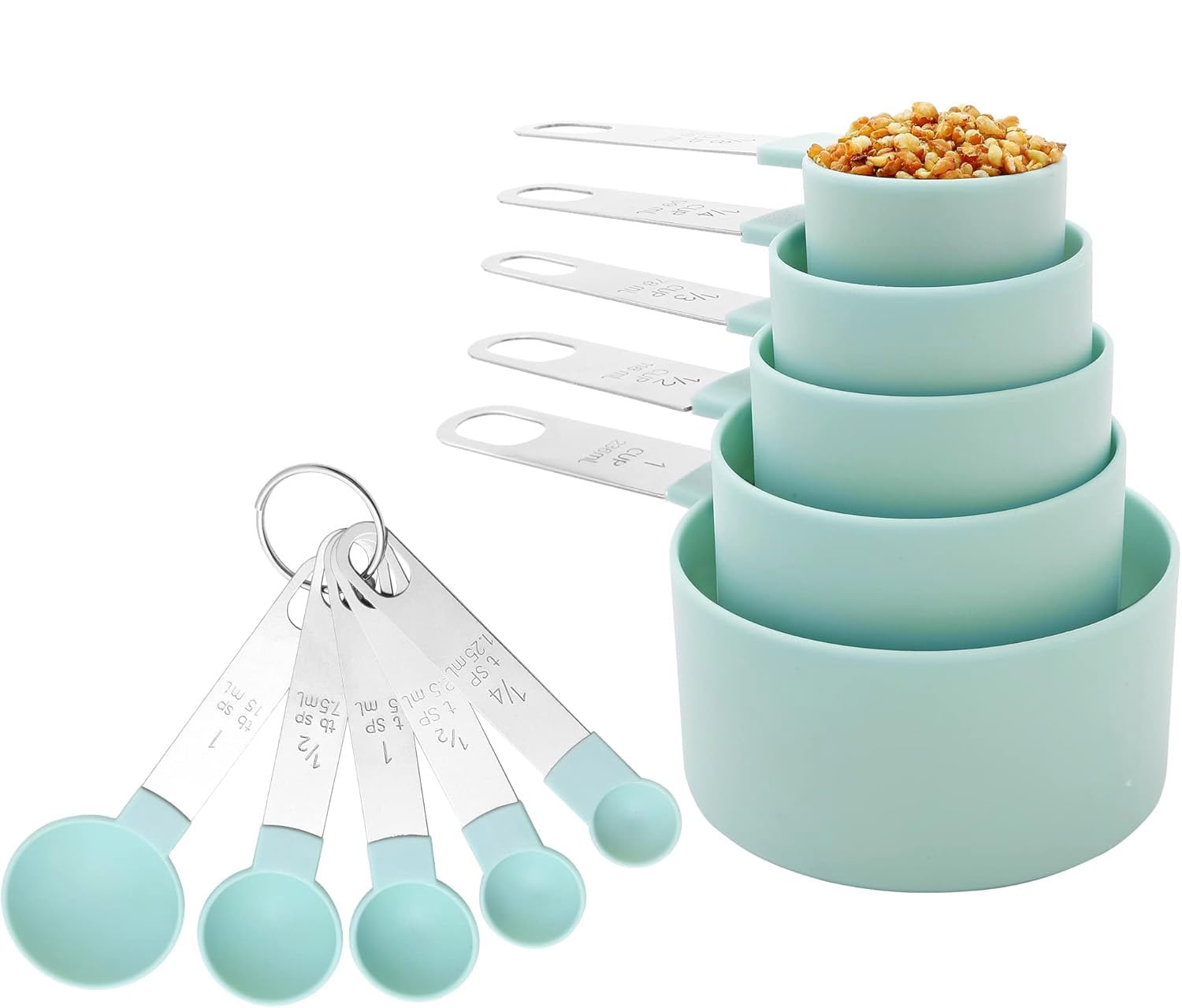 Measuring Cups & Spoons Set, Stackable Cups and Spoons, Nesting Measure Cups with Stainless Steel Handle, Kitchen Gadgets for Cooking & Baki