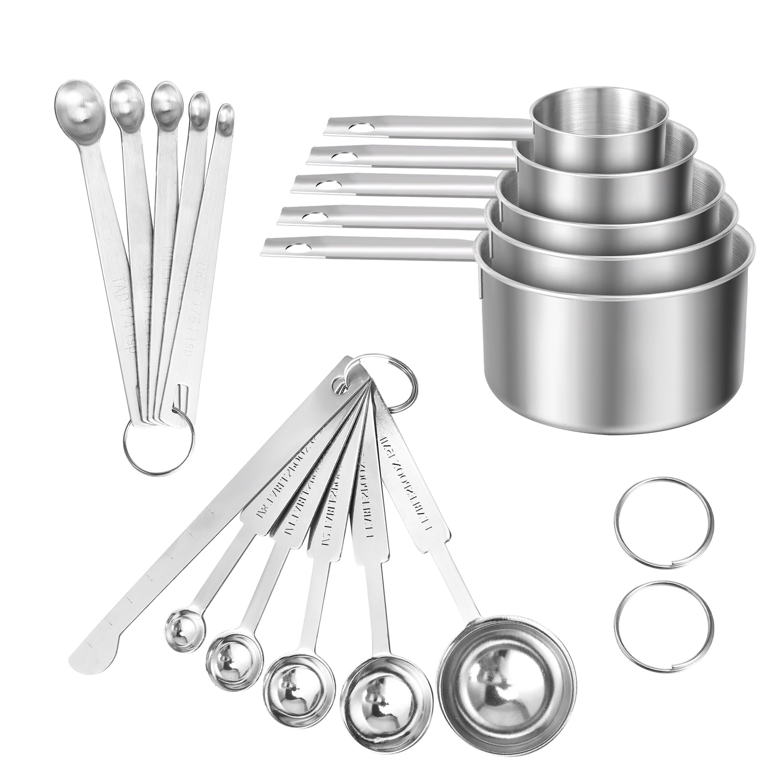 and Spoons Set of 16, 5 Stainless Steel Nesting & 5 Spoons, 1 + Leveler & 5 Mini Spoons for Cooking & Baking