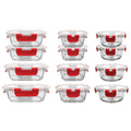 NutriChef 24-Piece Glass Food Storage Set with Locking Hinge Red Lids - Superior Quality