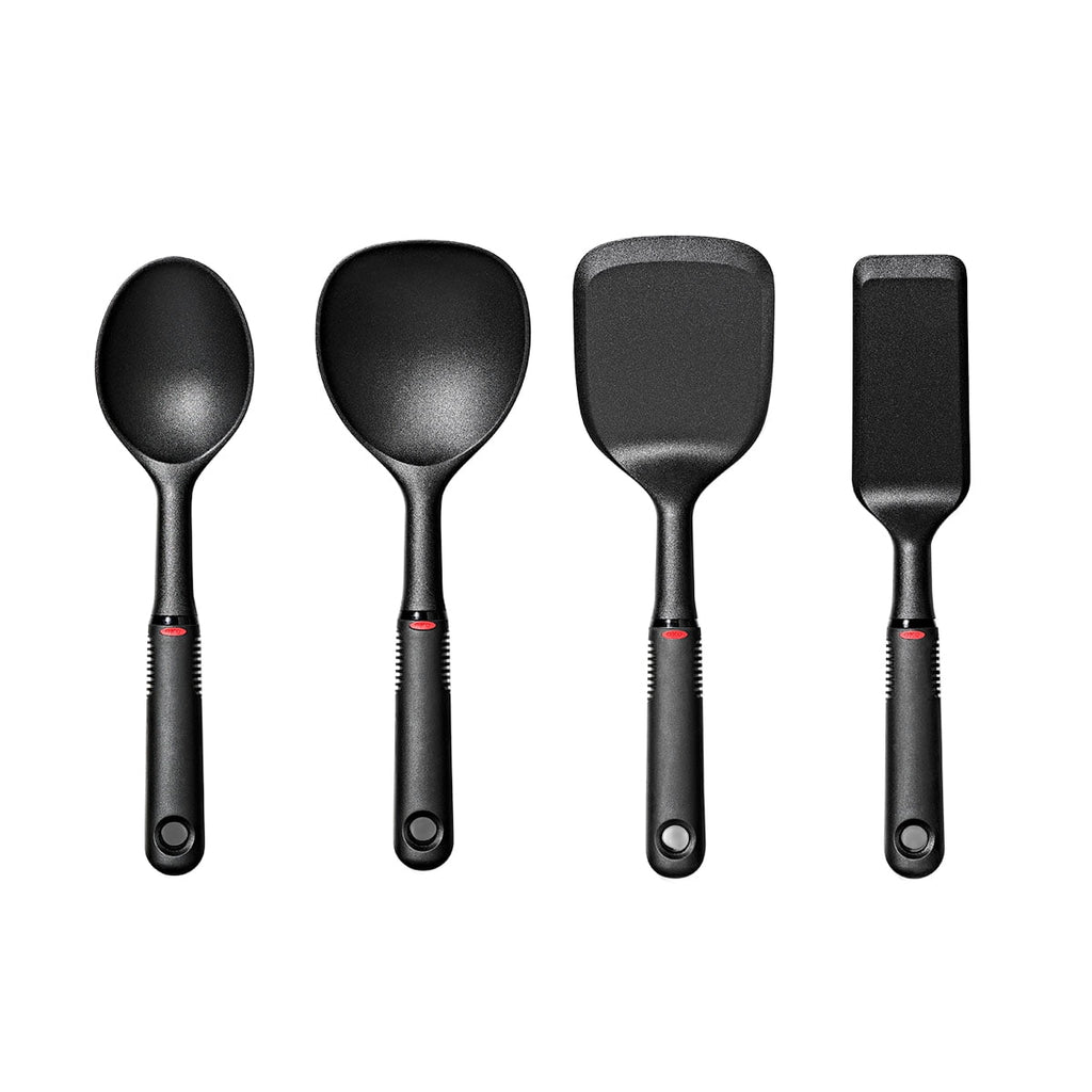 4-Piece Nylon Mini Utensil Set, Black Turner, Spoon, Rice Paddle & Server