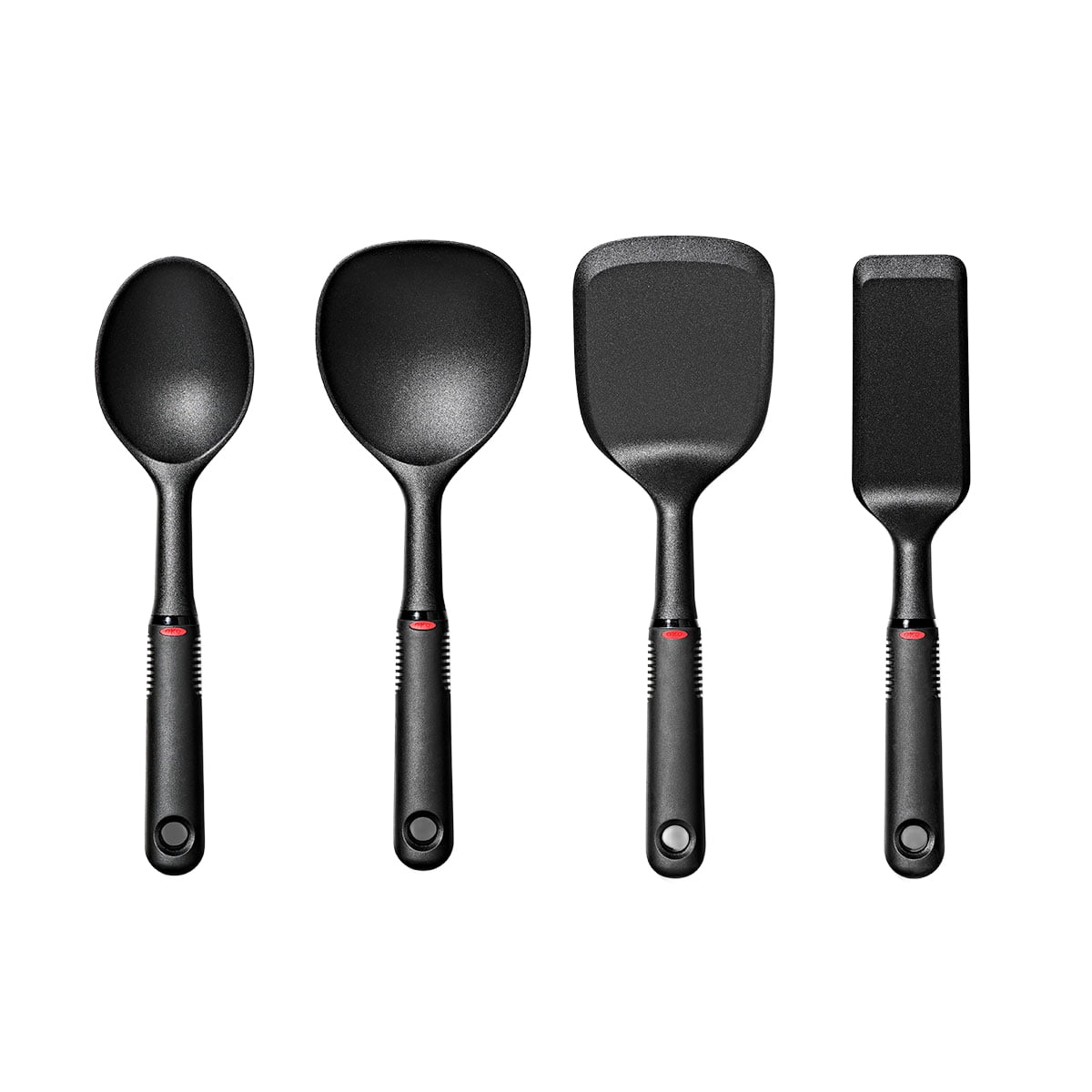 4-Piece Nylon Mini Utensil Set, Black Turner, Spoon, Rice Paddle & Server