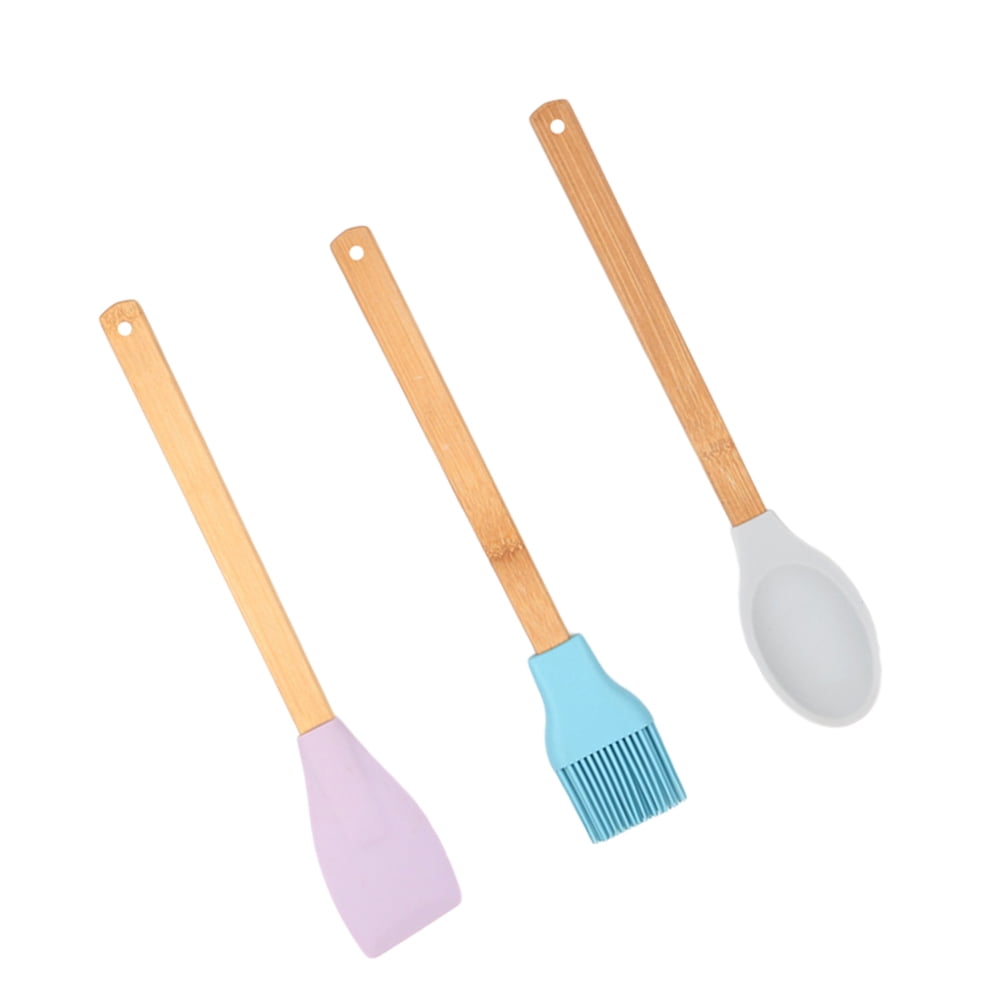 3Pcs Tools Set Heat Resistant Silicone Spatula Spoon Brush Kitchen Utensil For Cooking