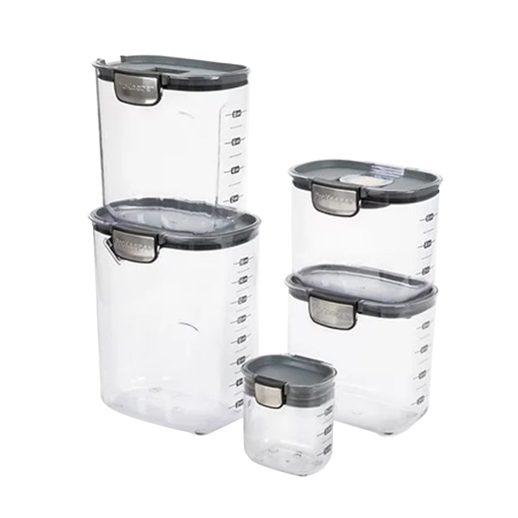9 Piece Clear Baker's Food Storage Container Set with Accessories, Grey