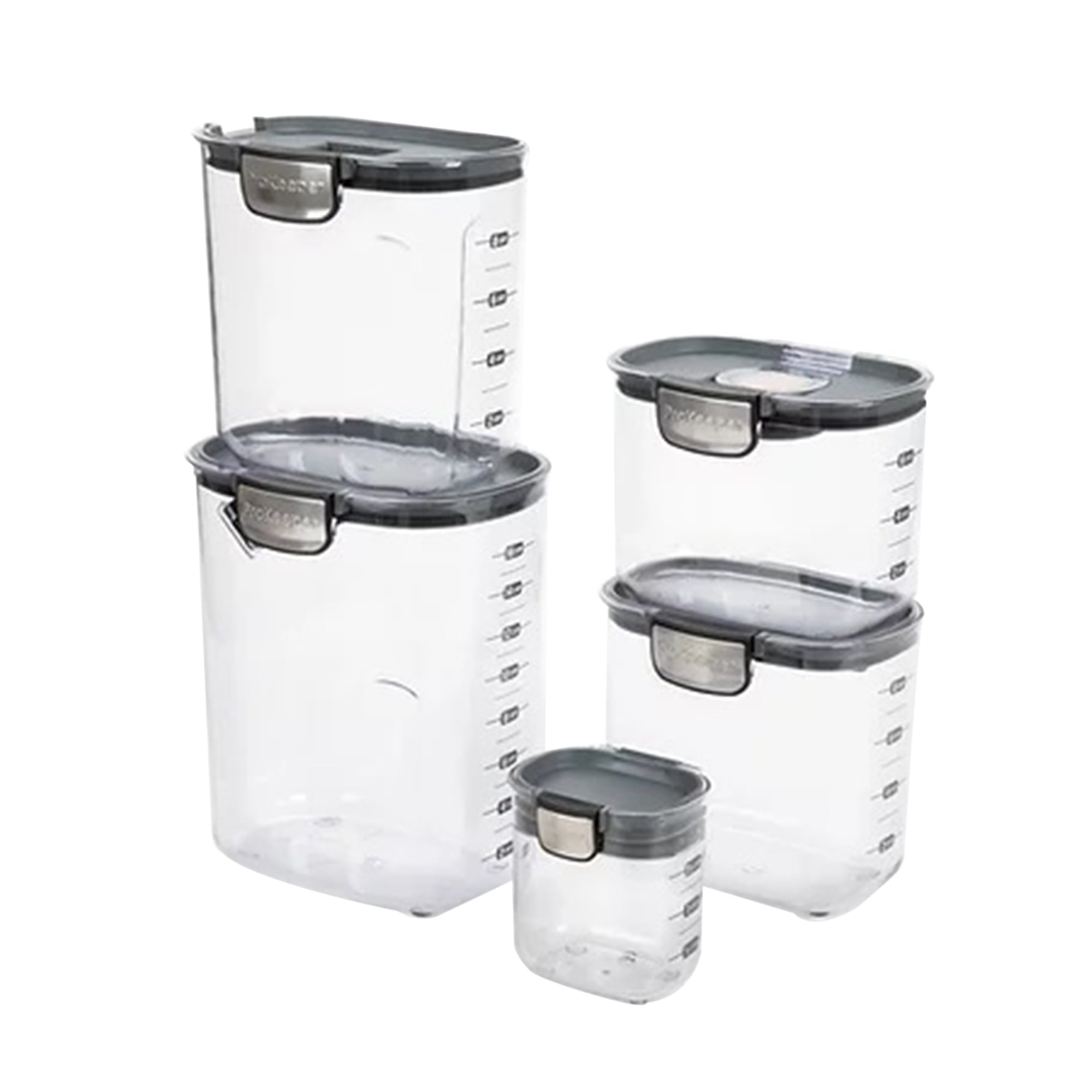 9 Piece Clear Baker's Food Storage Container Set with Accessories, Grey