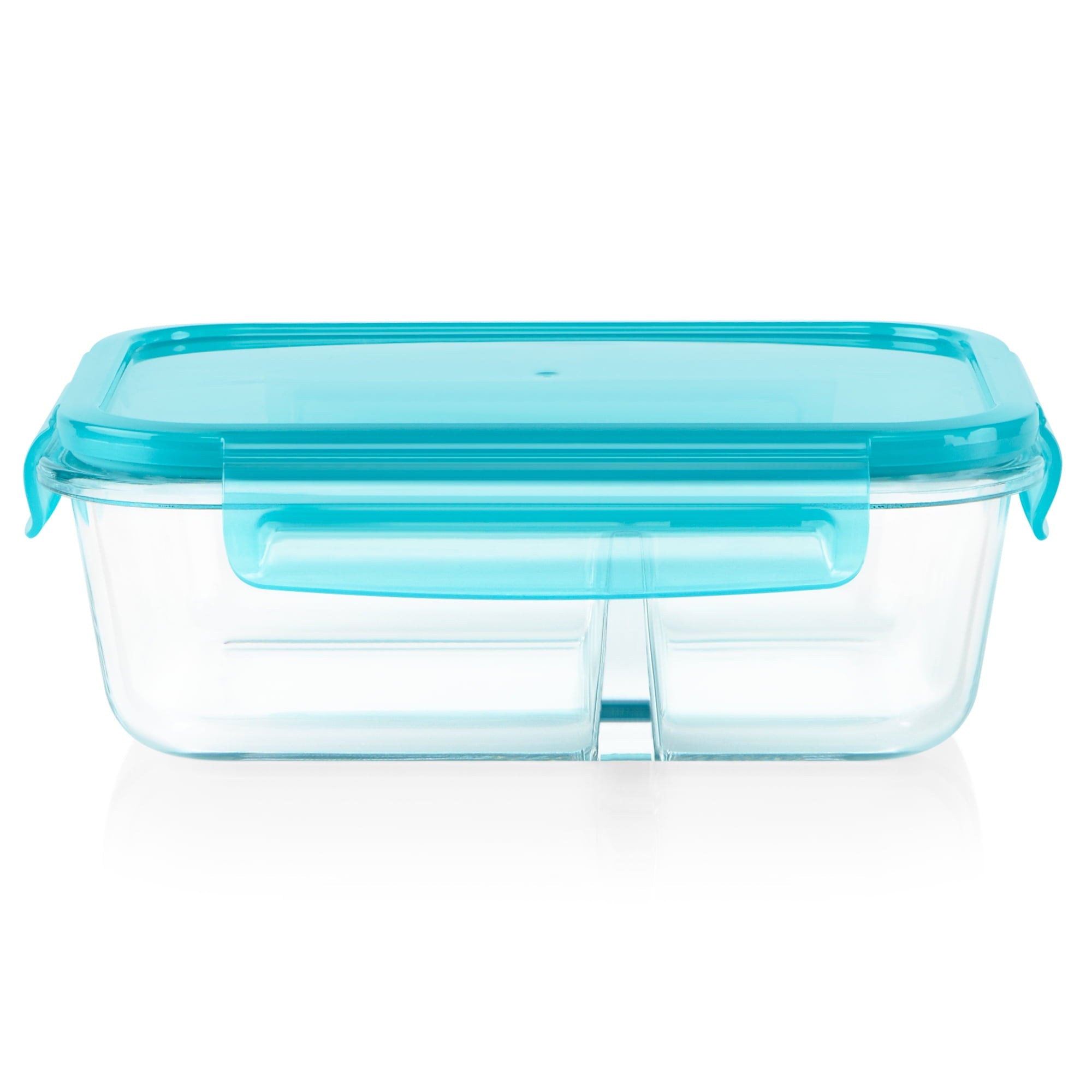 4-cup Divided Glass Food Storage Container with Turquoise Lid