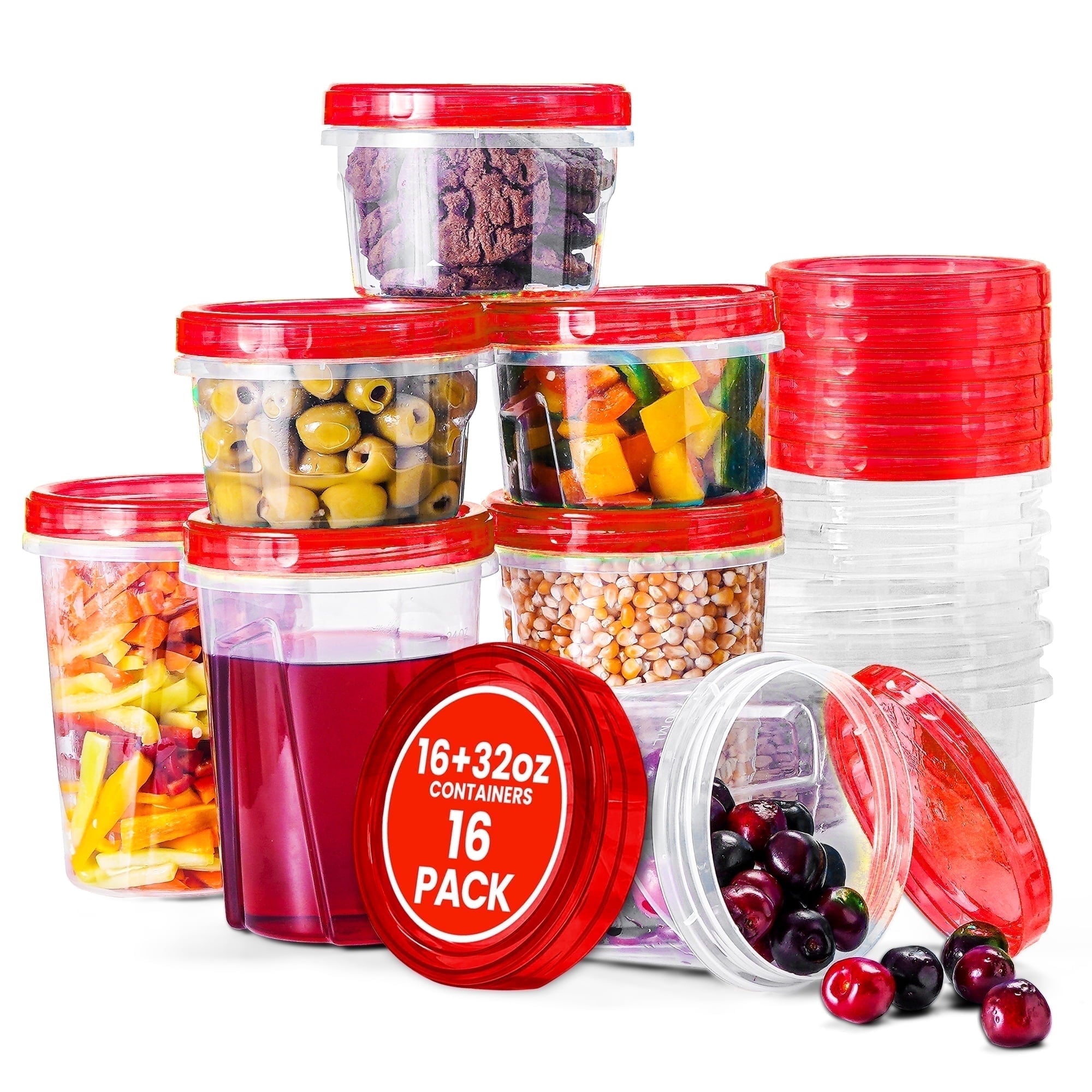 16 PCS Freezer Soup Containers with Lids-16 Plastic 16/32 OZ Deli Containers with Twist Top Lids-Food Storage Contain...