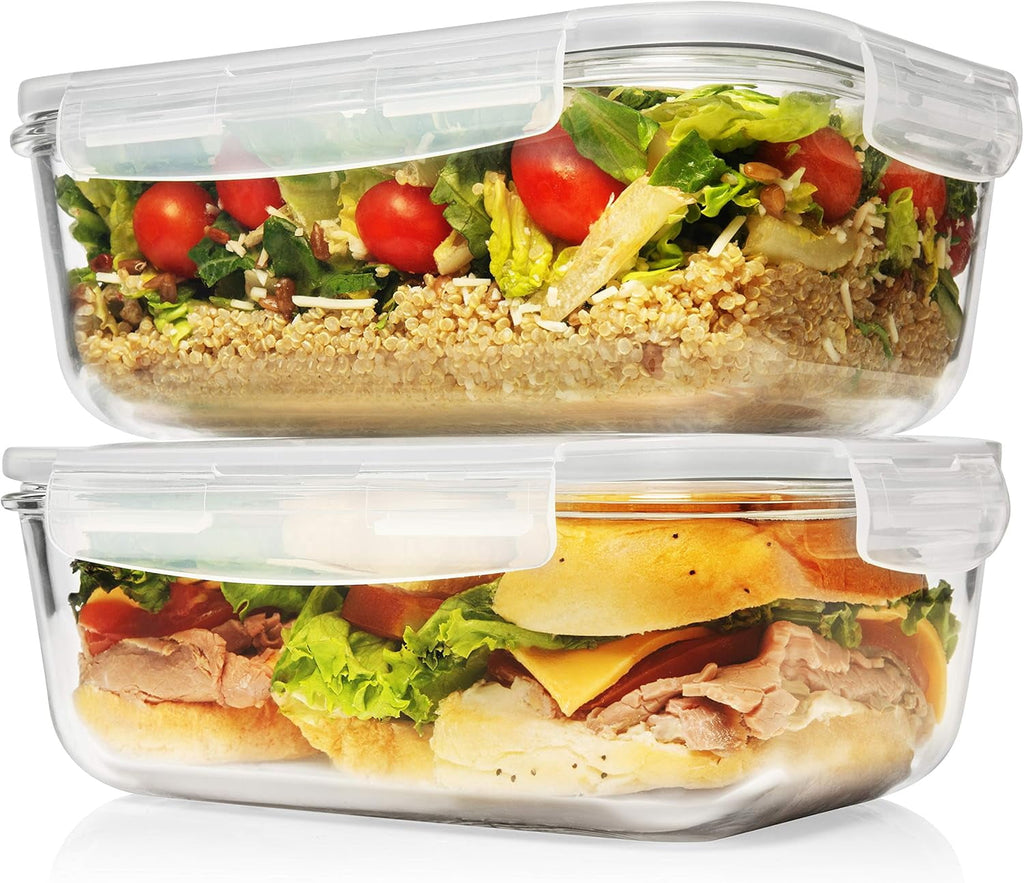 Razab 1860ml Large Glass Storage Containers with Lids Set of 2 , Leakproof Glass Meal Prep Containers, Freezer and Oven Safe
