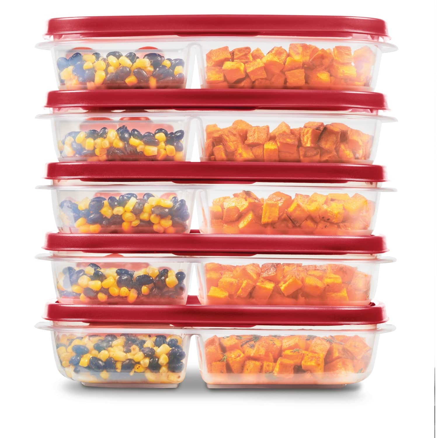Lids 5 Pack Meal Prep Containers with 3 Compartments, Red, 5.1 Cups