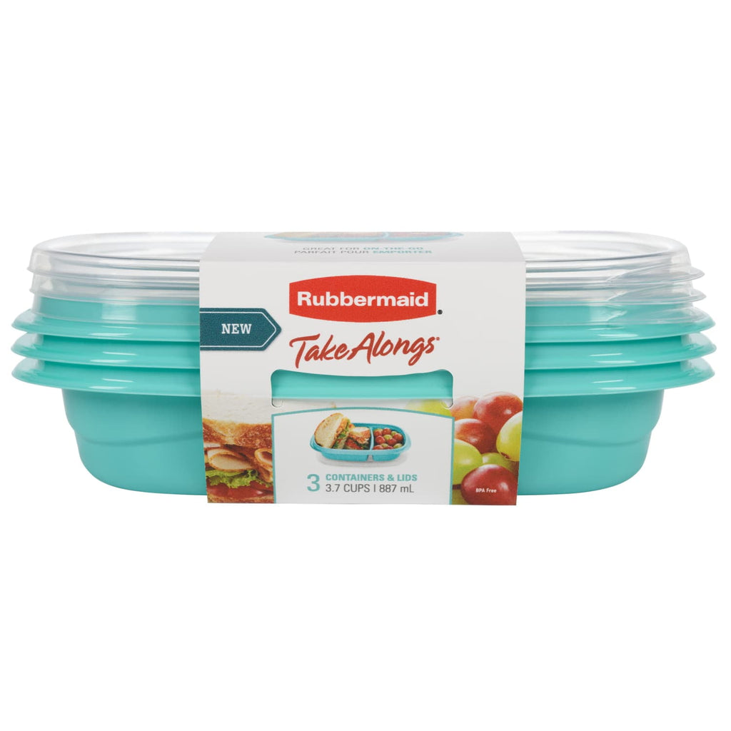On the Go Food Storage and Meal Prep Containers, 3.7 Cup Divided Rectangle, 3-Pack, Teal Splash