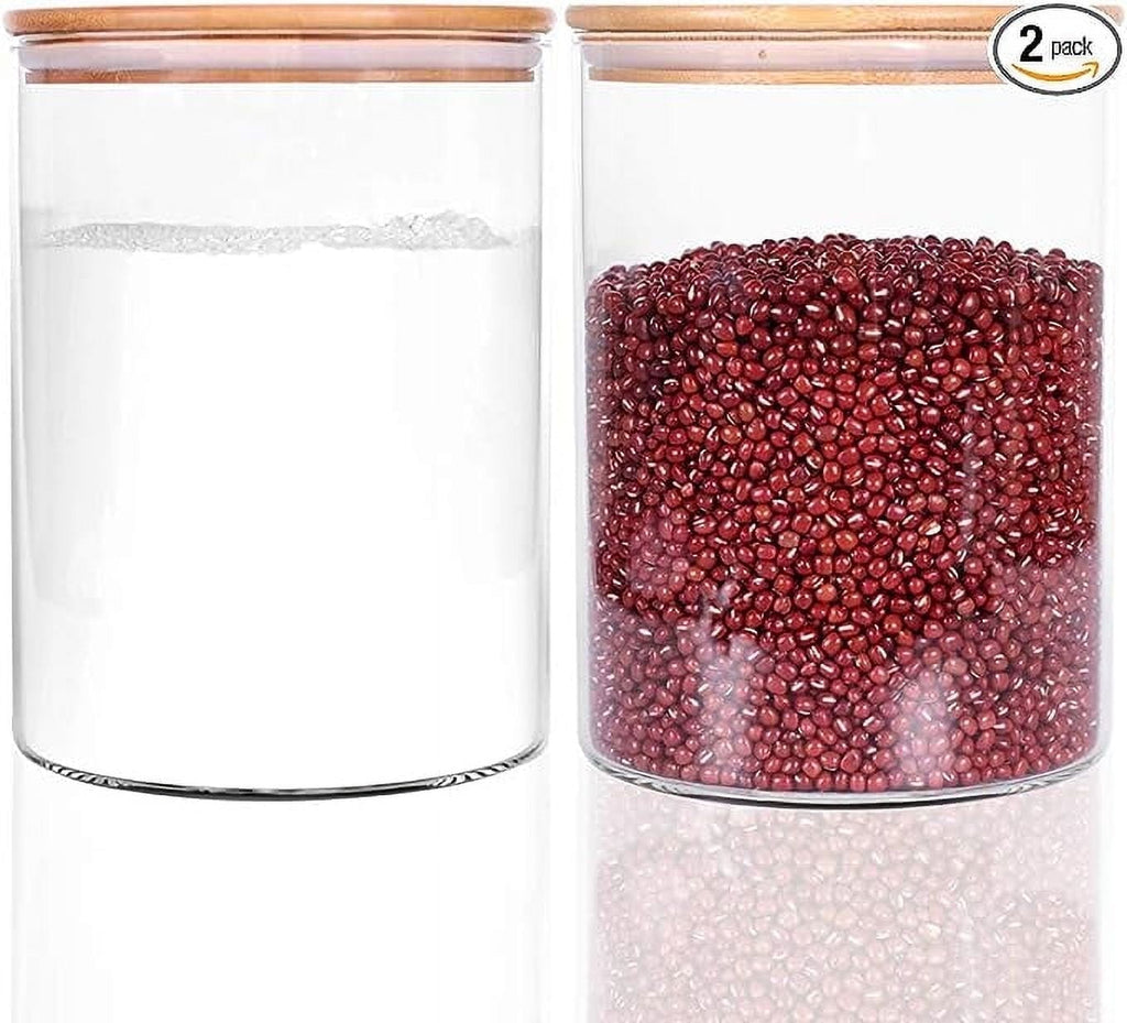 Set of 2 Large Glass Food Storage jar, 100 FL OZ (3000ml) Glass Flour Canister with Airtight Bamboo Lids for Kitchen ...