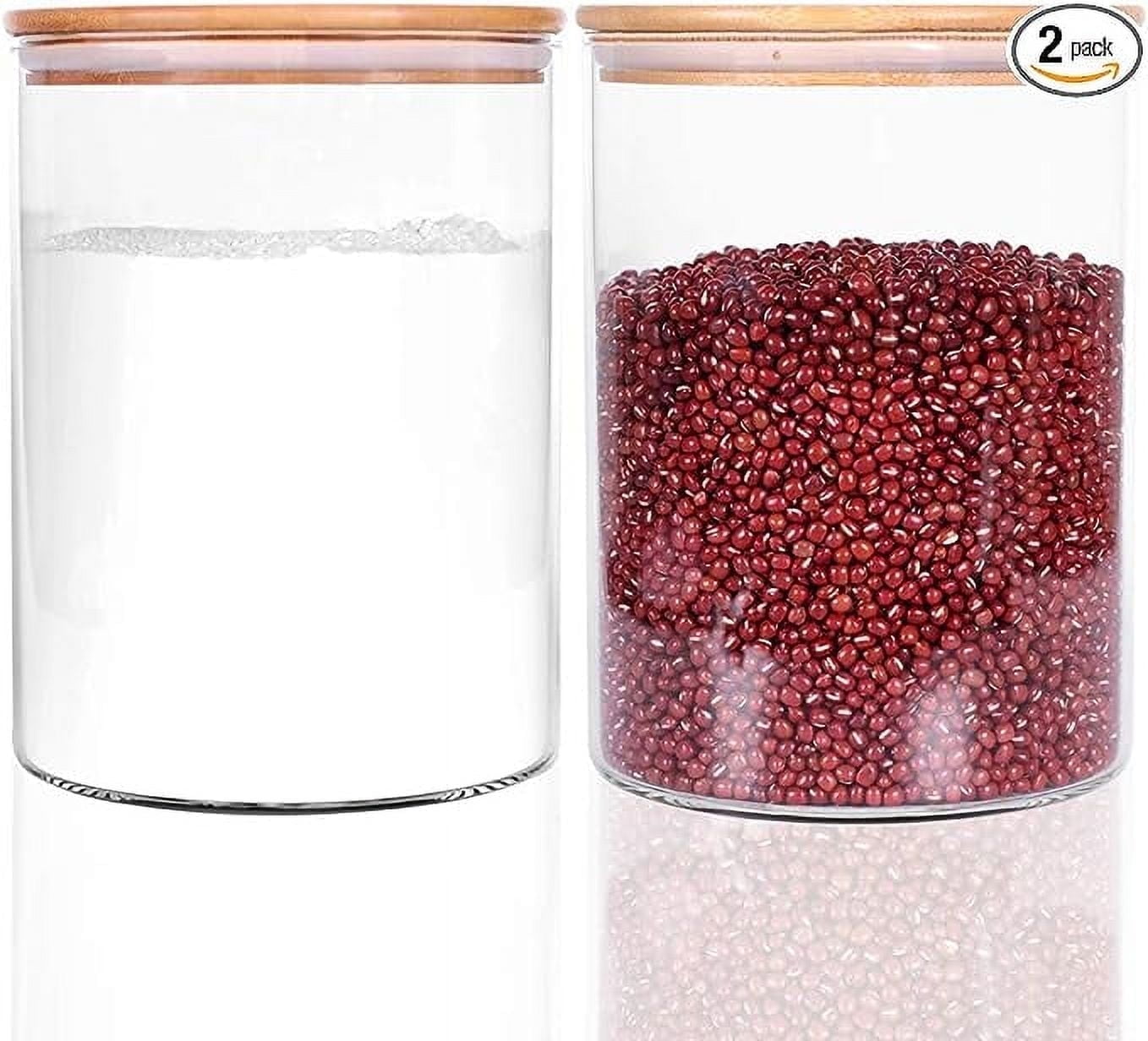 Set of 2 Large Glass Food Storage jar, 100 FL OZ (3000ml) Glass Flour Canister with Airtight Bamboo Lids for Kitchen ...