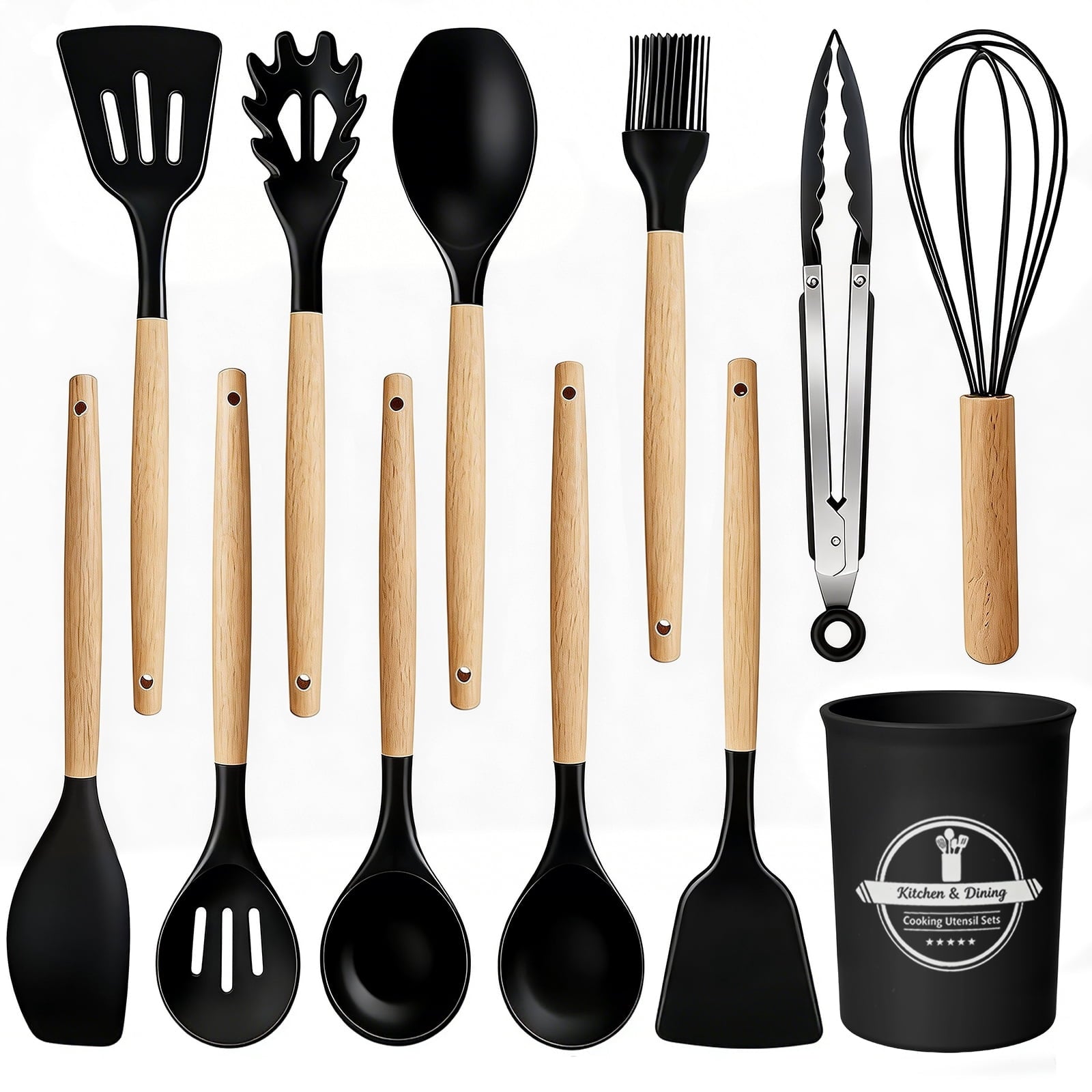 Silicone Cooking Utensils Set, Heat Resistant Kitchen Cooking Utensils Set, 12 PCS Handle Silicone Kitchen Gadgets Ut...
