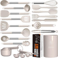 Large Silicone Cooking Utensils Set - Heat Resistant Kitchen Utensils,Turner Tongs,Spatula,Spoon,Brush,Whisk,Stainless Steel Silicone Cookin