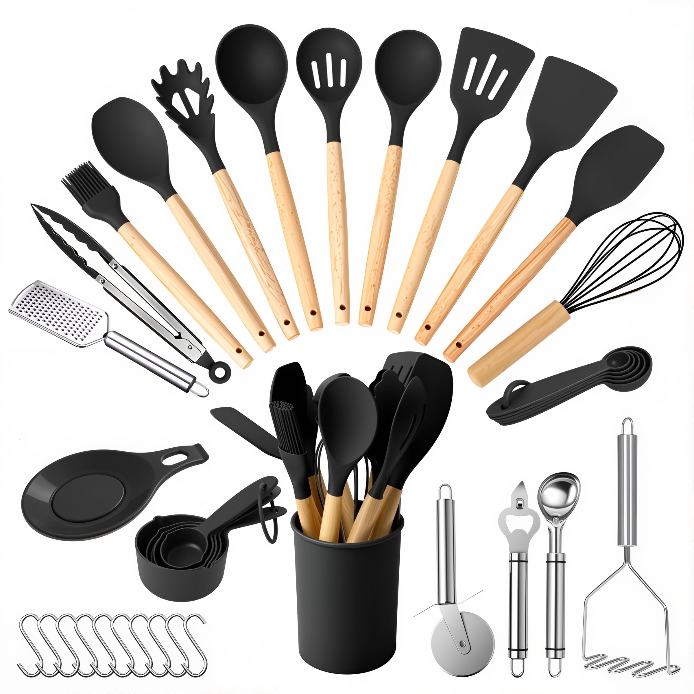 Silicone Cooking Utensils Set, Kitchen Utensils Set 38 Pcs for Cooking, Nonstick Kitchen Utensils Cookware Set Spatul...
