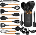 Silicone Cooking Utensils Set - Silicone Kitchen Utensils for Cooking Wooden Handles, Heat Resistant Kitchen Utensil ...
