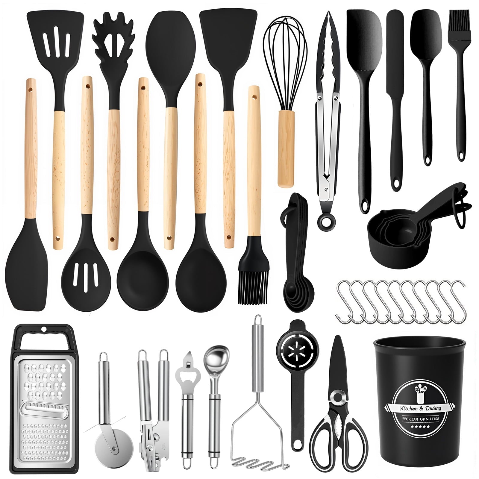 Silicone Cooking Utensils Set with Holder, 44 PCS Kitchen Utensils Set, Silicone Kitchen Gadgets Spatulas Set for Non...