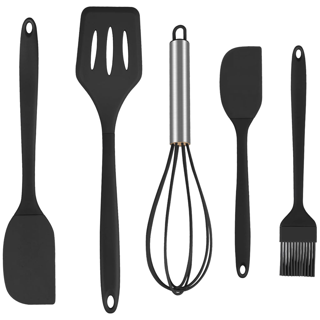 Silicone Cooking Utensils Sets,AILKIN 5-Piece Kitchen Utensil Set 600F Heat Resistant Non-stick Rubber Cookware Kitchen Silicone Cooking Ute
