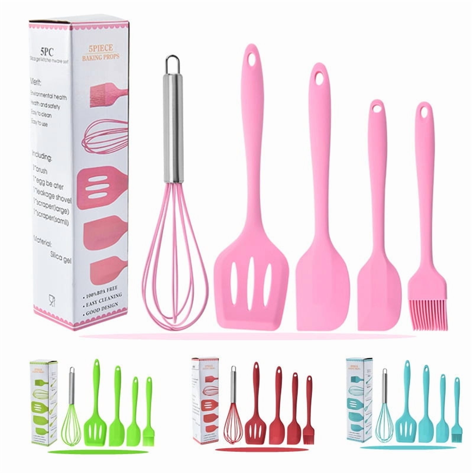 Silicone Cooking Utensils Sets, 5-Piece Kitchen Utensil Set Heat Resistant Non-stick Rubber Cookware Kitchen Silicone...