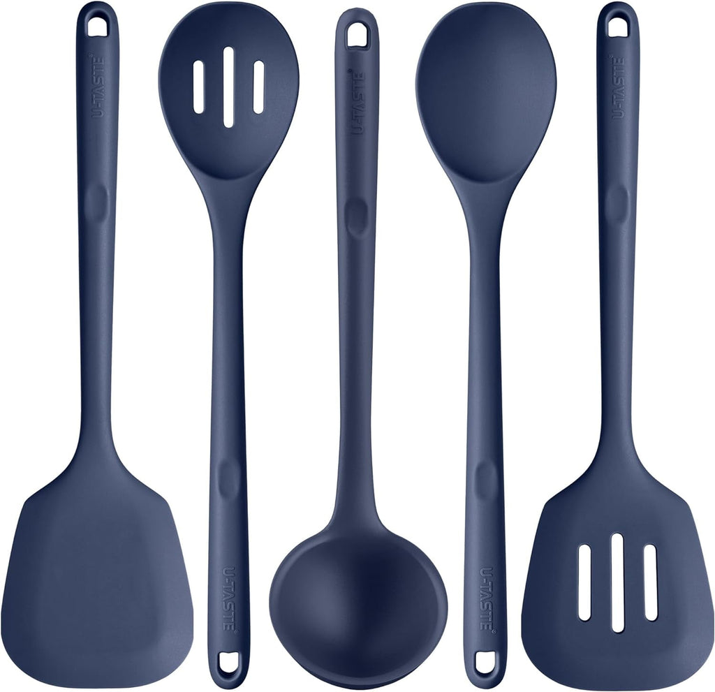 Silicone Kitchen Cooking Utensil Set: Heat Resistant 13.6in Long Kitchen Gadgets, Free Non Stick Rubber Cook Accessor...