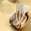 Silicone Kitchen Utensils Set of 3 | Non-Stick Cooking Tools with Wooden Handles | Heat Resistant Spatula & Ladle for Frying and Baking