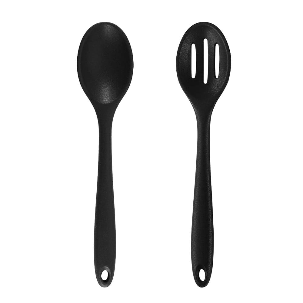 Silicone Mini Kitchen Utensils set of 2 Small kitchen tools Nonstick Cookware with Hanging Hole, Black+Black