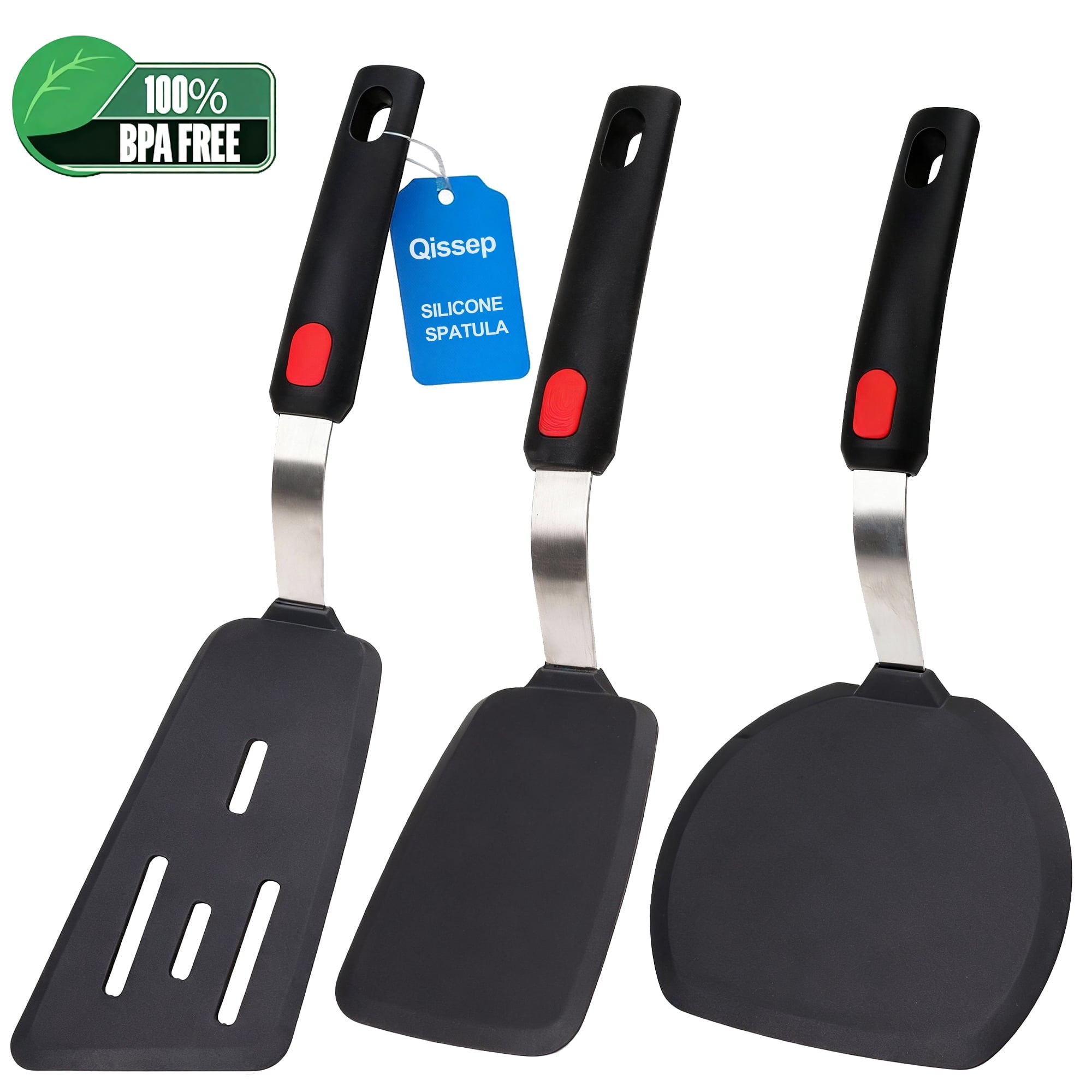 Silicone Spatula Turner, 600F Heat Resistant Silicone Spatula Turner Flipper for Cooking, Non Stick and Non Scratch,Qissep Kitchen Utensils